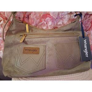 NWT Wrangler Khaki Faux Suede Slouchy Hobo Bag